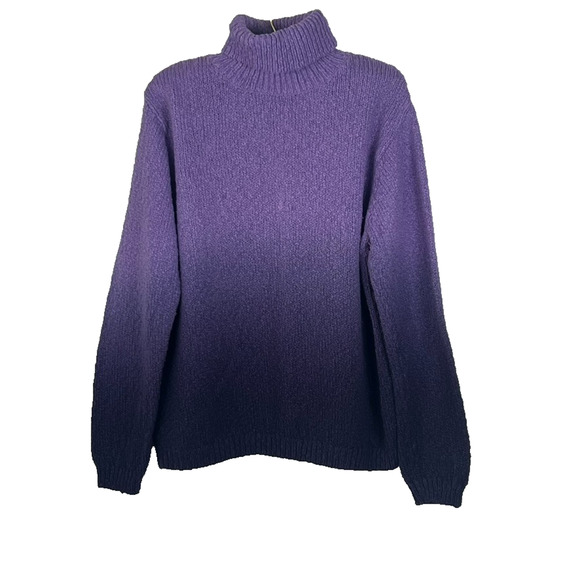 Vintage Talbots Sweater Women's XL Ombre Purple Turtle Neck Textured Thick Knit - Picture 2 of 7